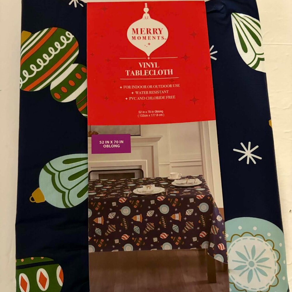 52" x 70" Merry Moments Vinyl Tablecloth Christmas Holiday Table Cloth